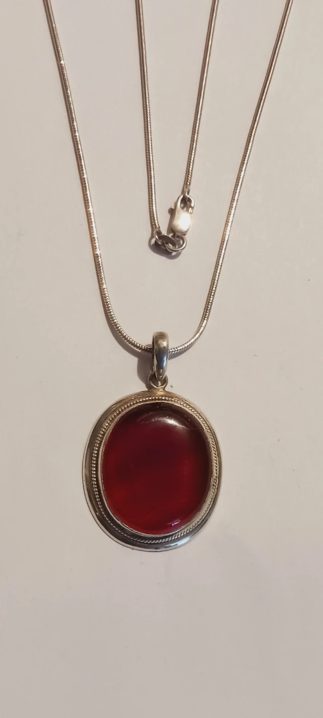 Sterling Silver 925 Genuine Carnelian Stone Pendant Necklace - photo 5