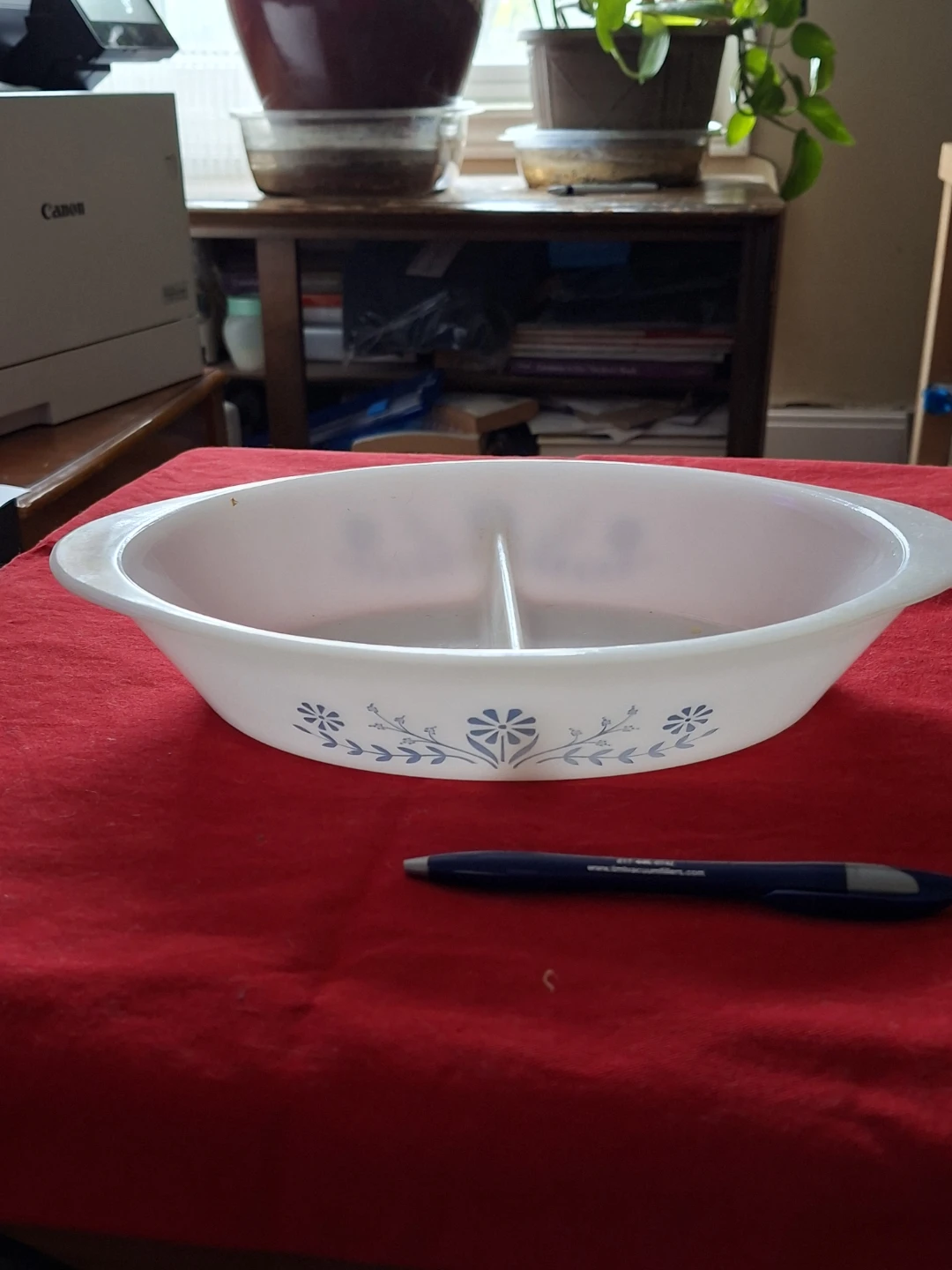 Pyrex Divided Casserole Dish with Blue Floral Design - photo 2