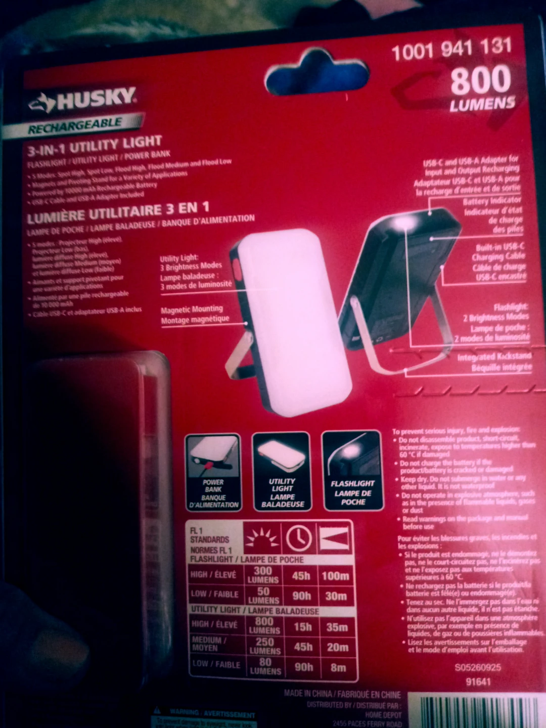 Husky Rechargeable 3-in-1 Utility Light / Power Bank