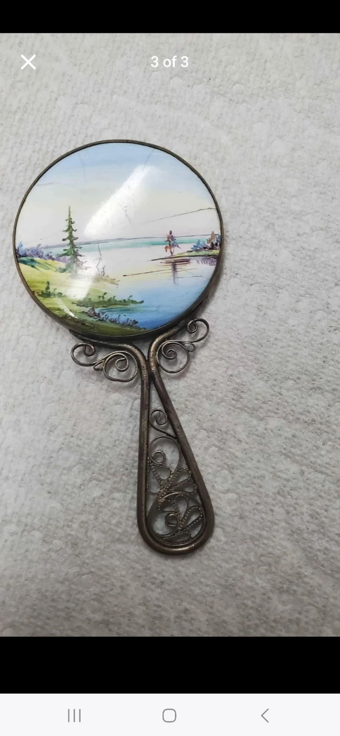 USSR Antique Vintage Hand Mirror with Scenic Painting - photo 3