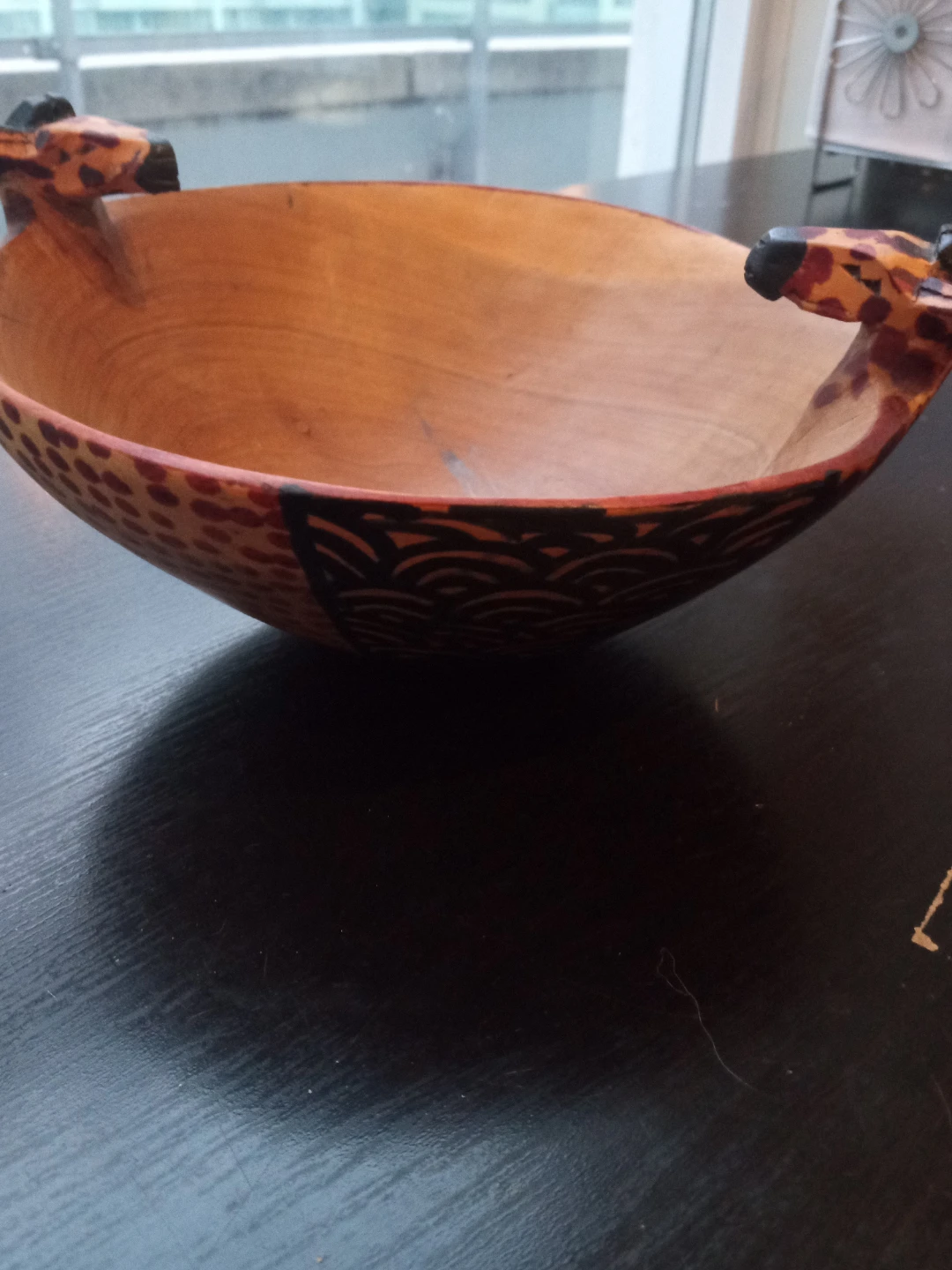 Carved Wooden Decorative Bowl with Giraffe Handles - photo 2