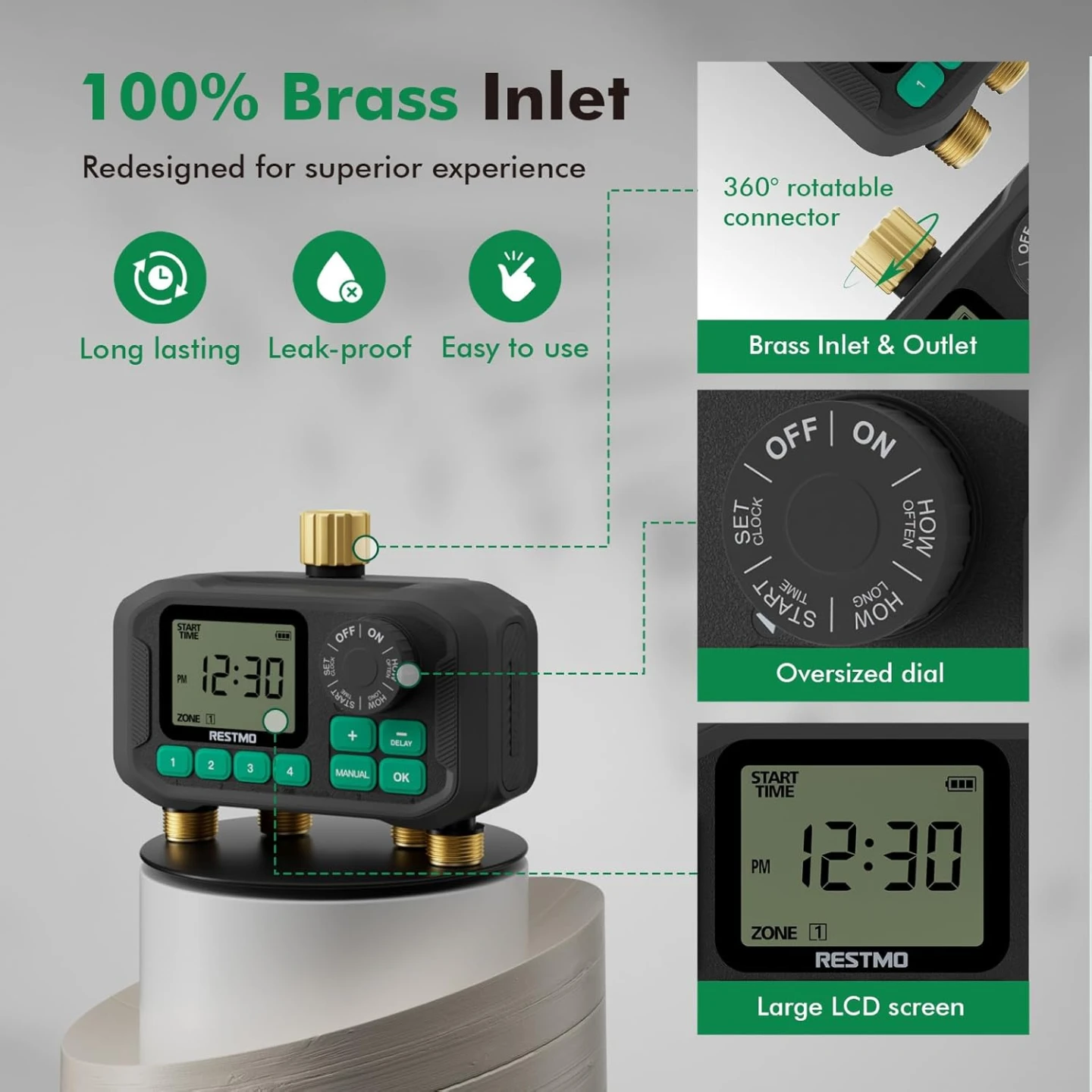 RESTMO Automatic 4-Zone Water Timer with Remote - photo 3