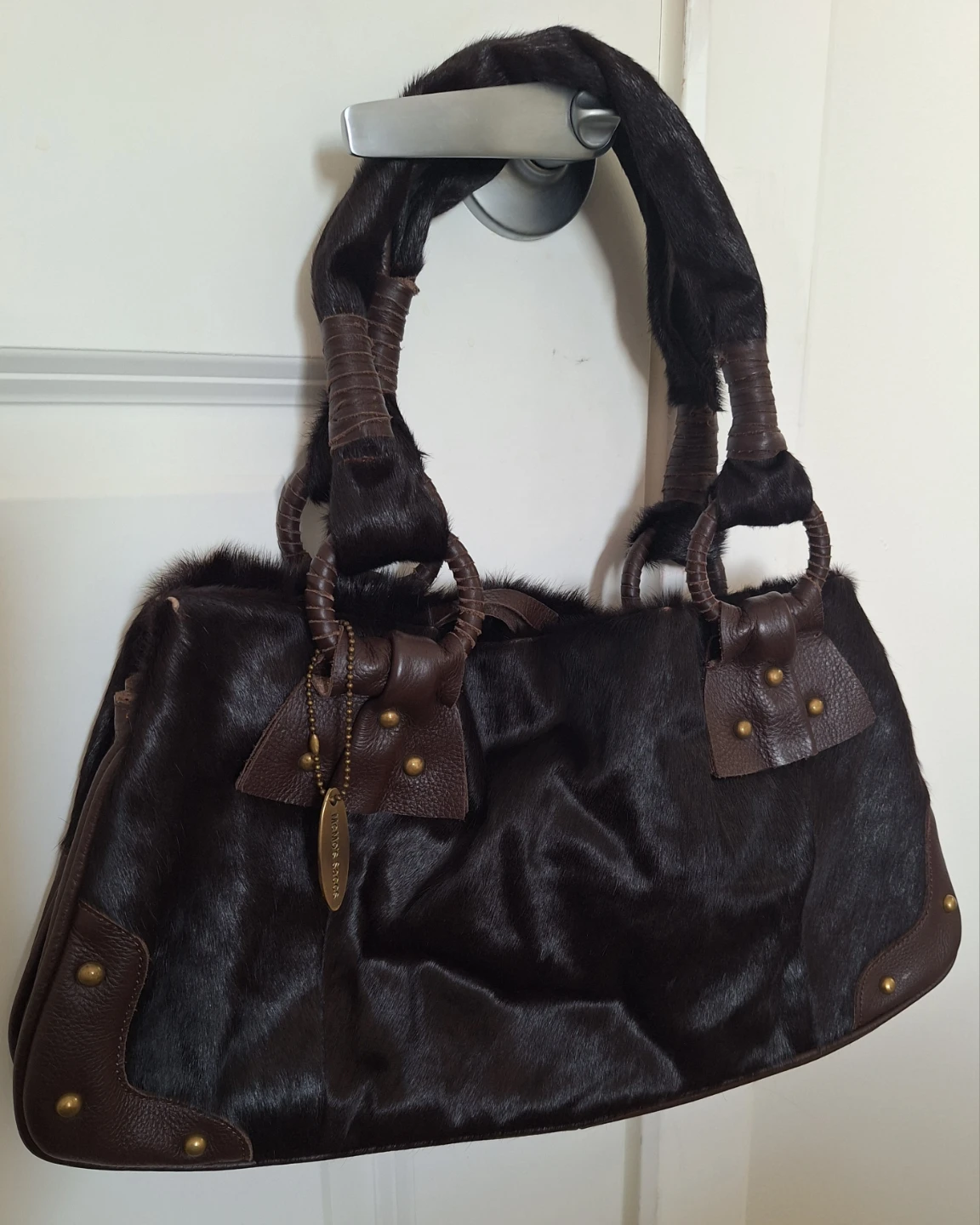 Memo's Saccs Brown Calf Hair and Leather Shoulder Bag