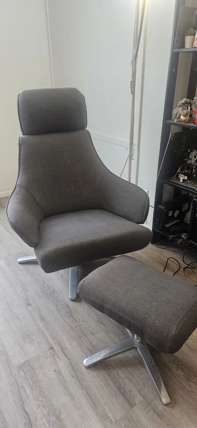 Grey Fabric Accent Chair with Ottoman - photo 2