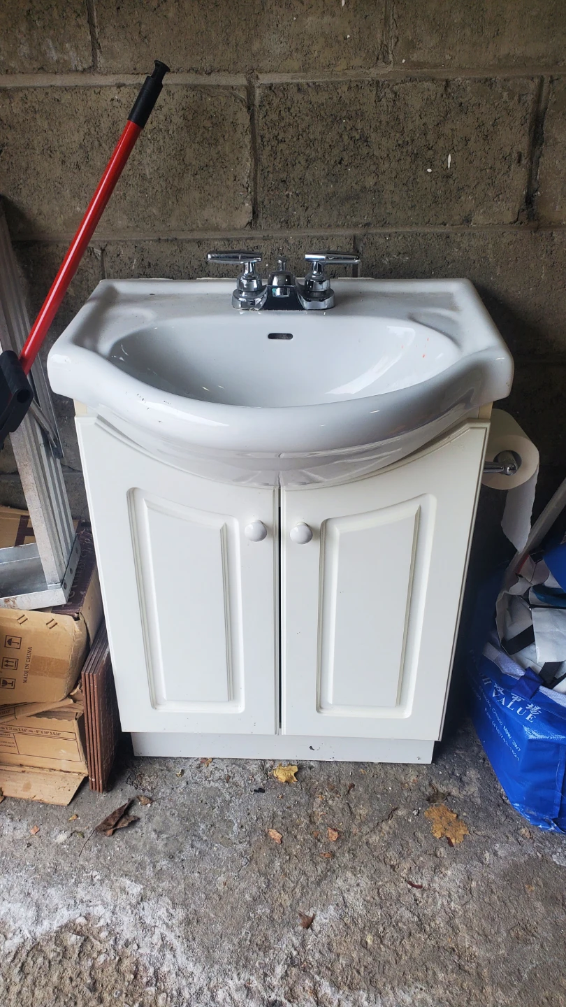 White Bathroom Vanity with Sink and Faucet