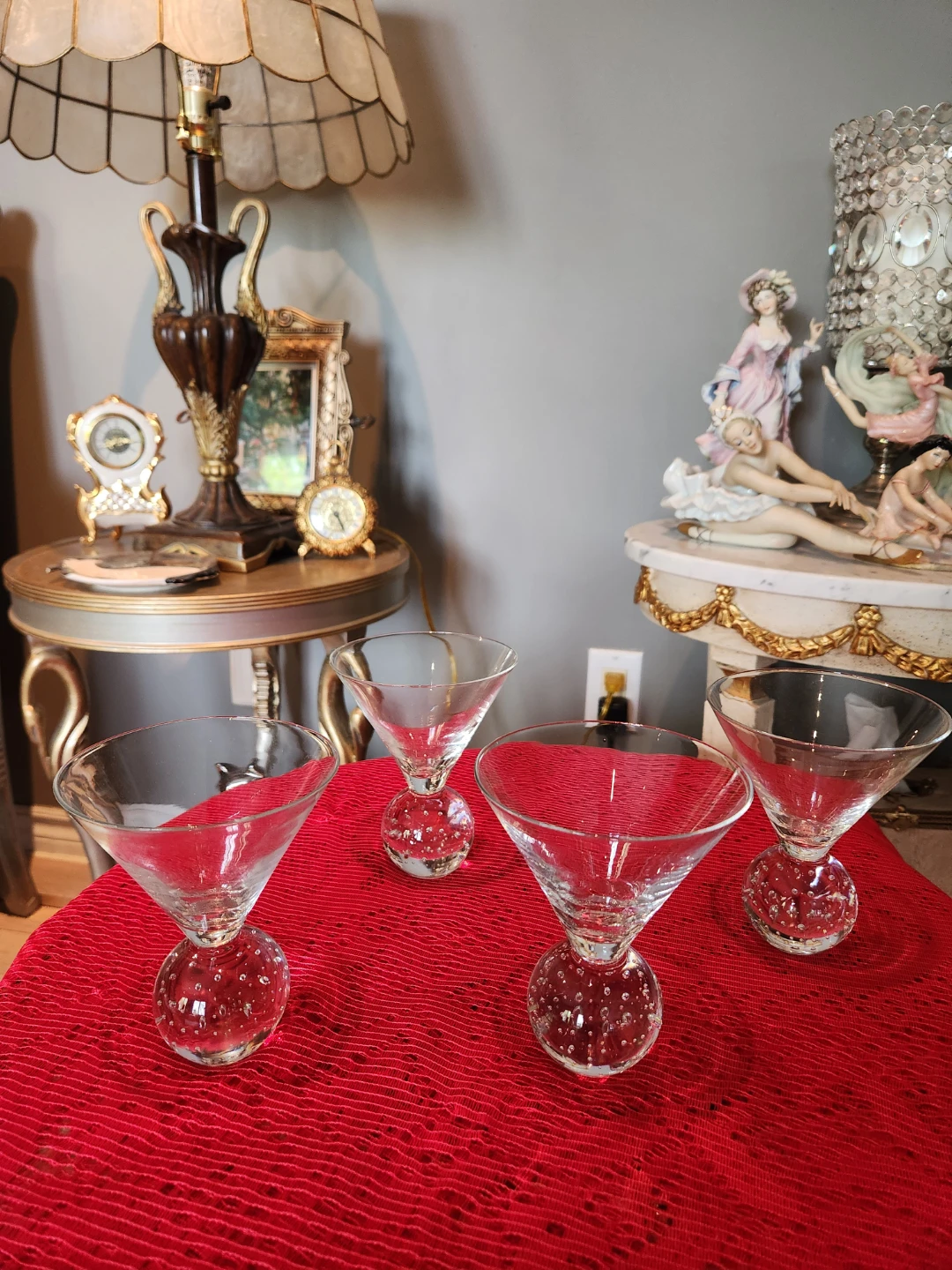 Set of 4 Clear Martini Glasses with Bubble Ball Stem