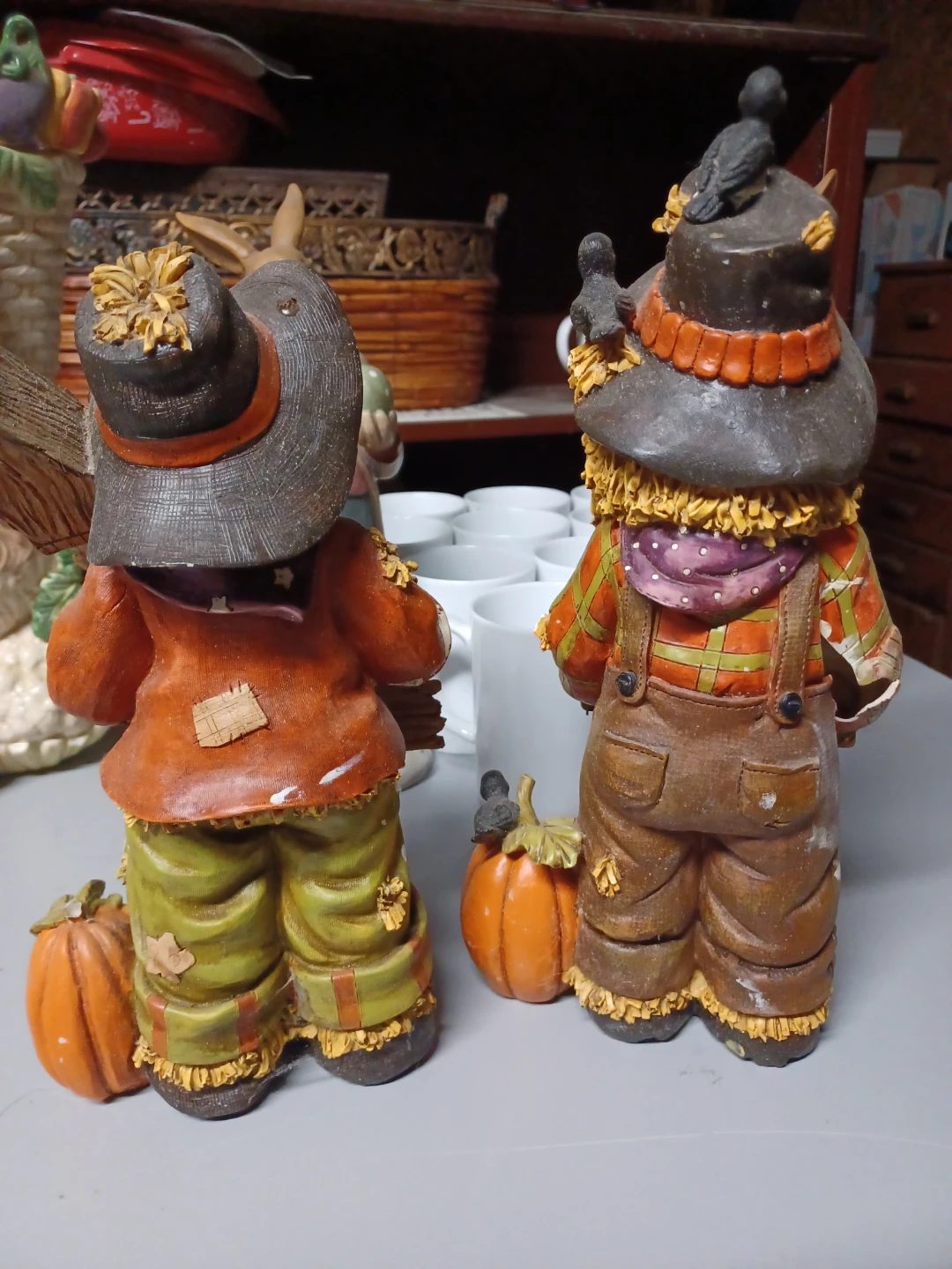 Set of 2 Scarecrow Figurines with Pumpkins - photo 2