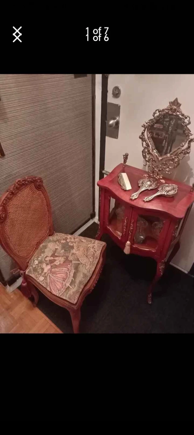 Antique Ornate Gold Mirror and chair