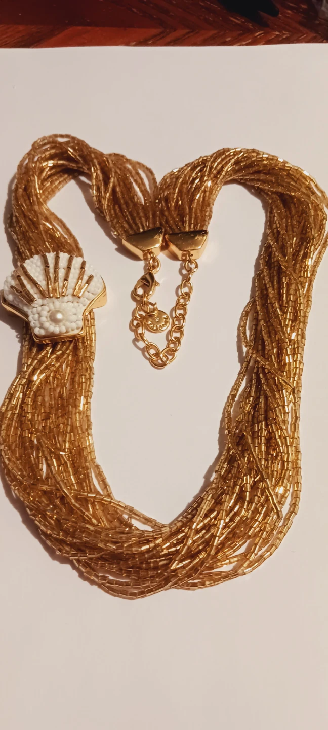 New !! Gold Beaded Necklace with Seashell Charm - photo 3
