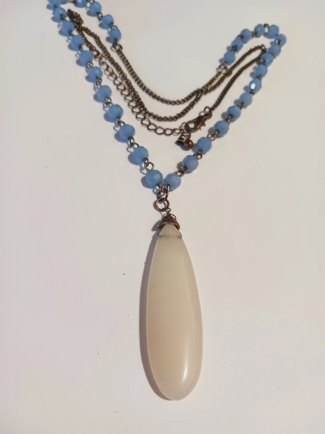 Genuine Stone Drop Pendant with Blue Gemstone Necklace