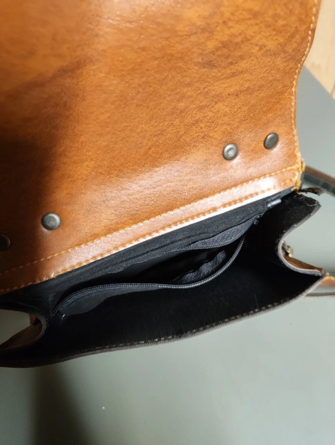 Brown Leather Crossbody Bag with Plaid Strap - photo 4