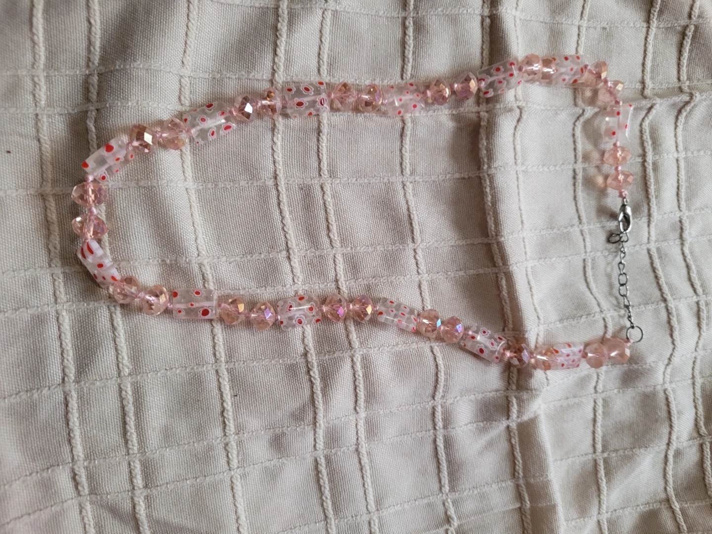 Beaded Necklace with Pink Crystals