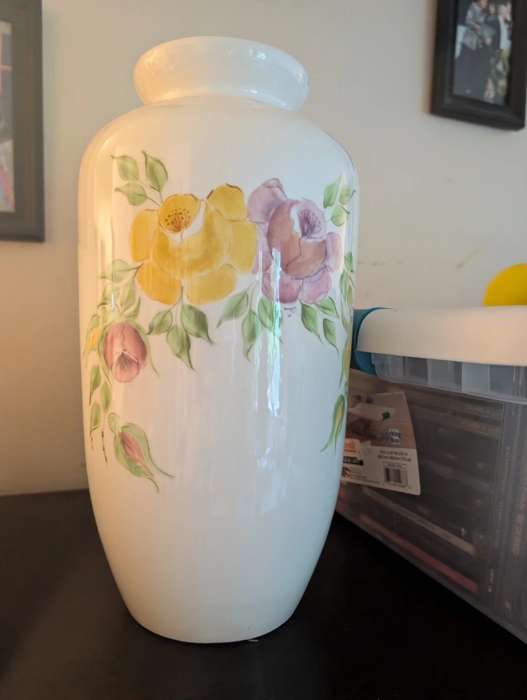 White Ceramic Vase with Floral Design