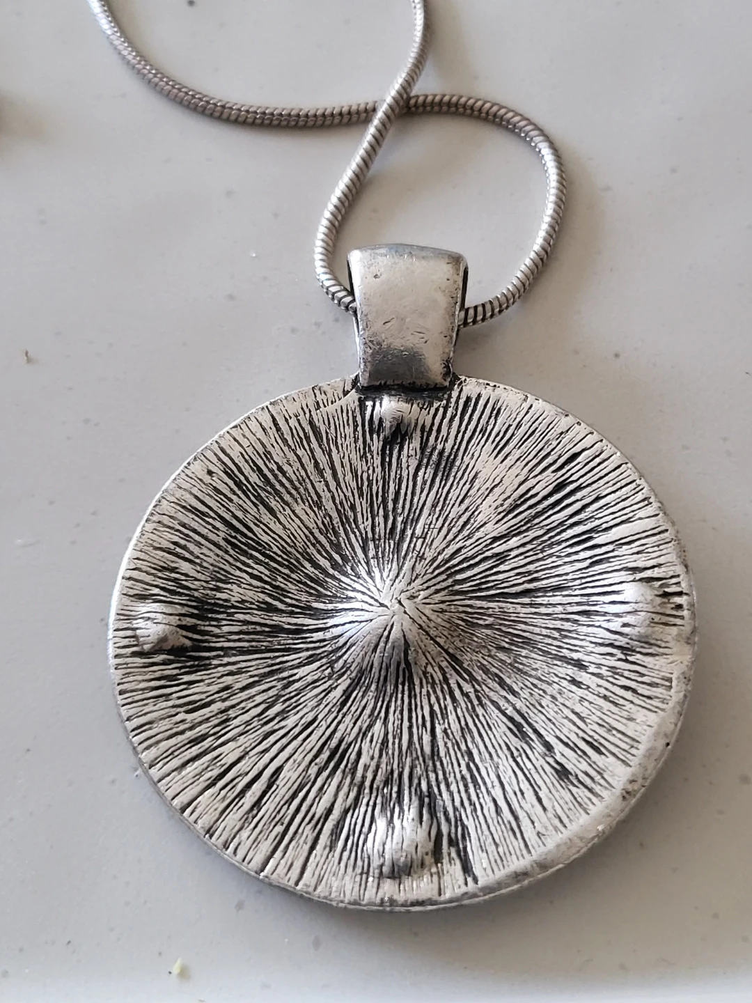Silver Tone Black Round Pendant Necklace with Crystals - photo 3