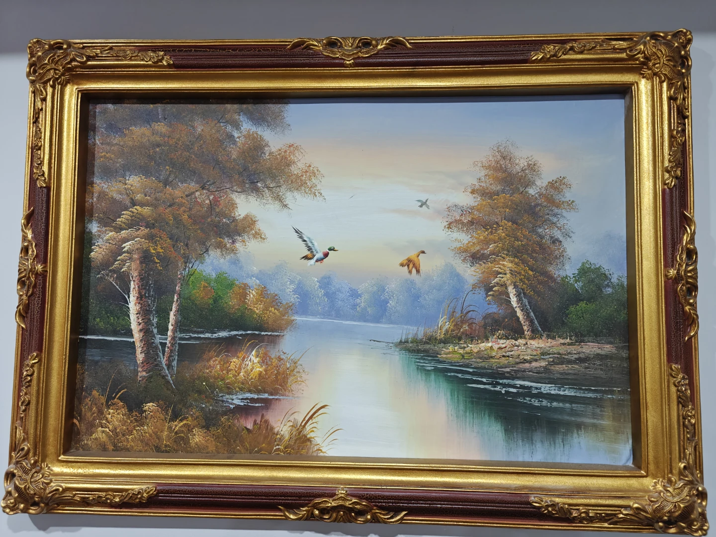Framed Oil Painting of Ducks by a Lake - photo 2