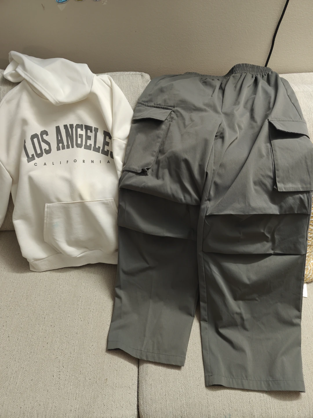 Shein Teen White Hoodie and Grey Cargo Pants Set Size 13Y