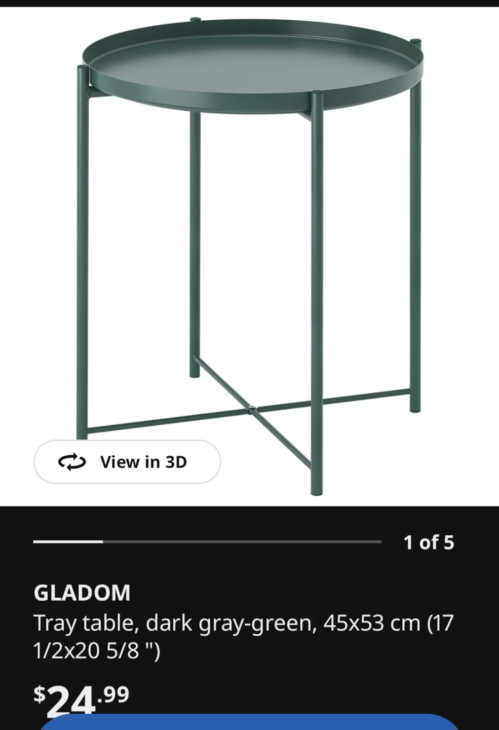 IKEA GLADOM Tray Table - Dark Gray-Green - photo 2