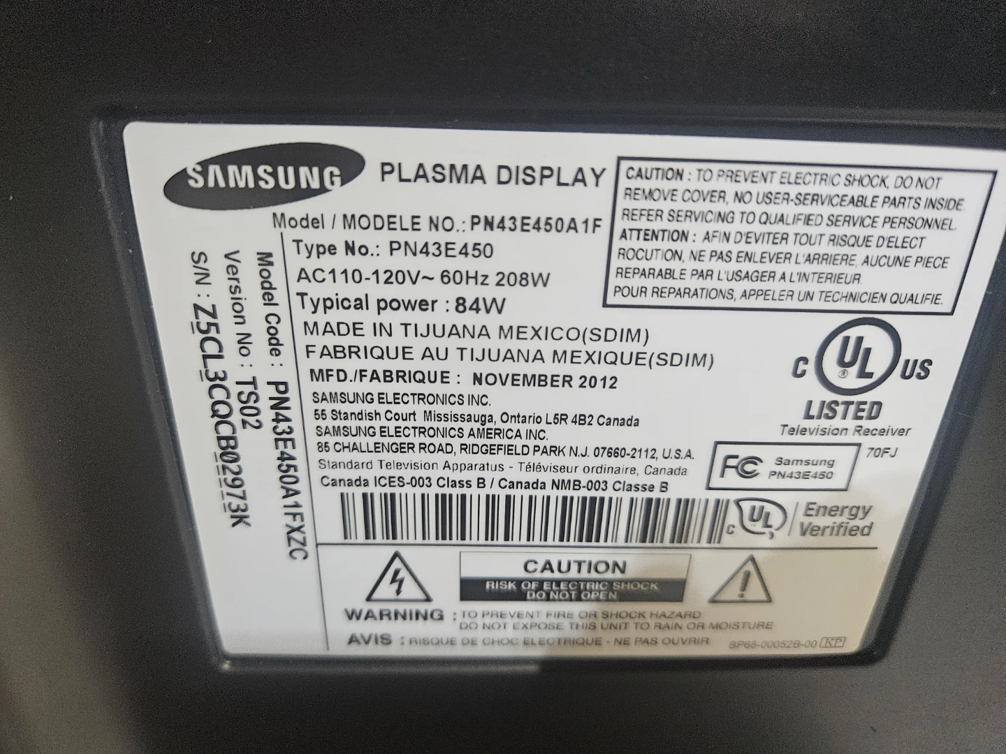 43 "Samsung Plasma Display PN43E450A1F - photo 2