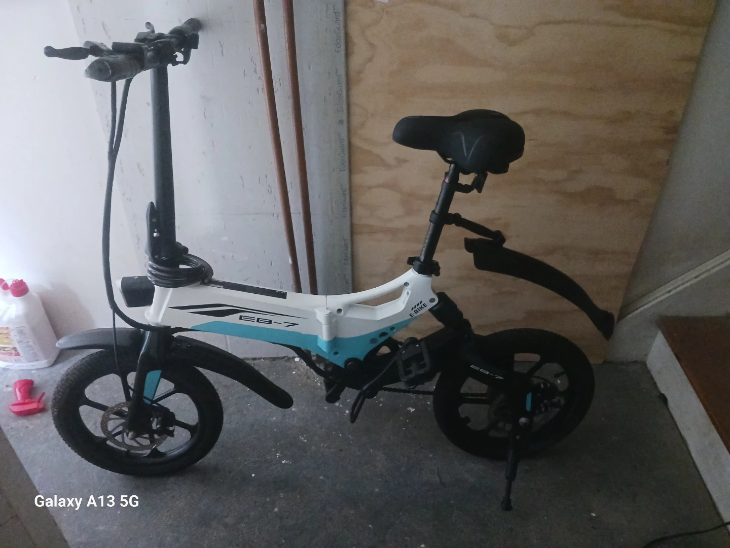 White and Blue EB-7 Folding Electric Bike