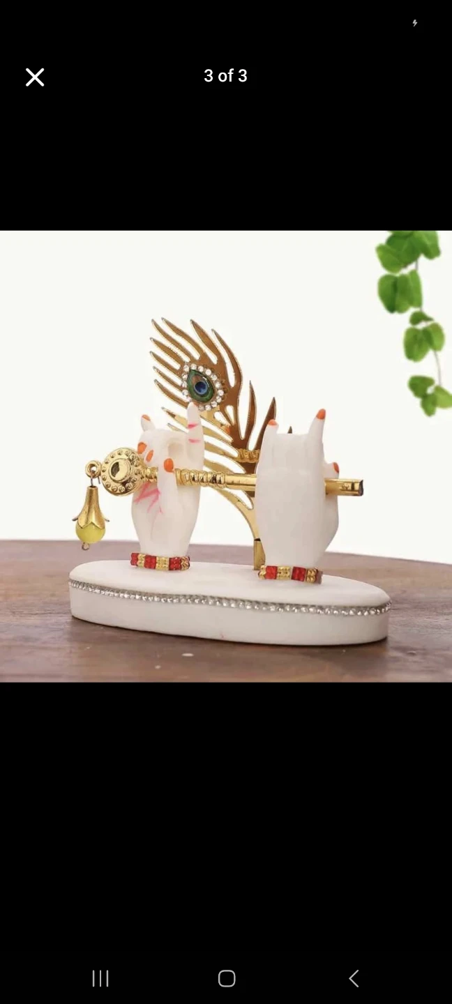Lord Krishna Hands with Flute and Peacock Feather Idol Statue - photo 2