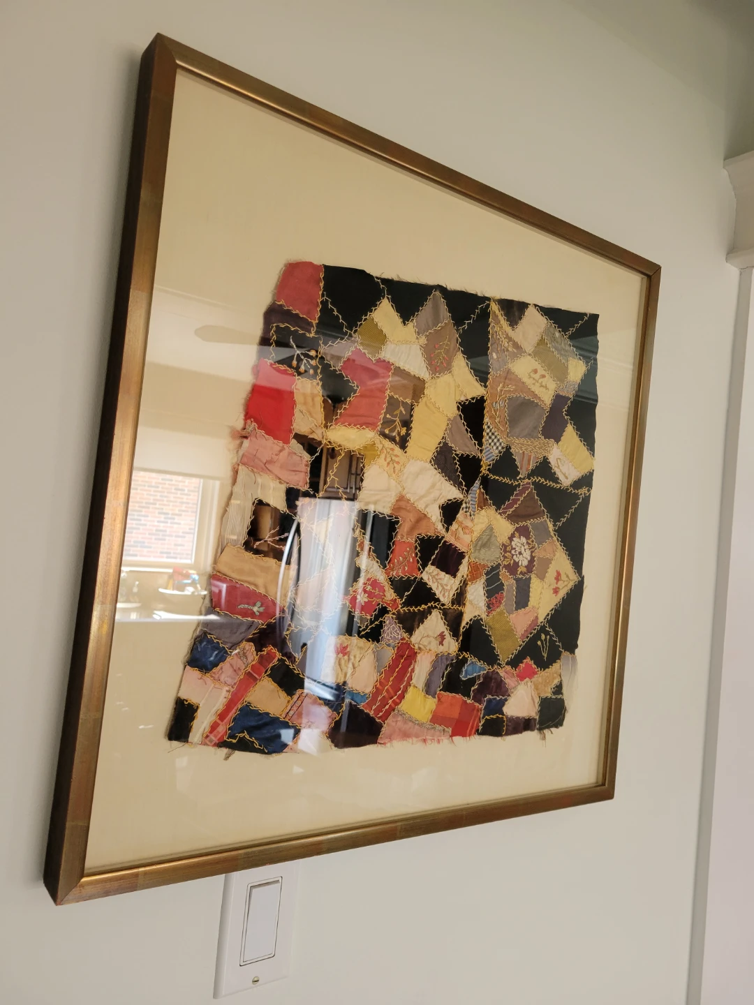 Antique 1900s Victorian Crazy Quilt embroidery Picture - photo 2