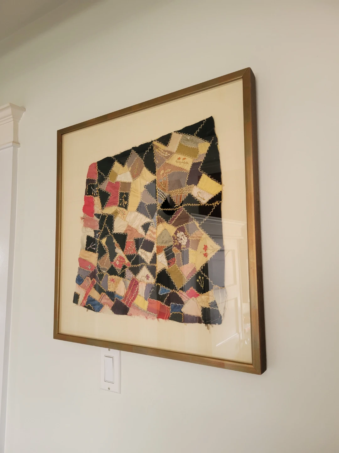 Antique 1900s Victorian Crazy Quilt embroidery Picture - photo 3
