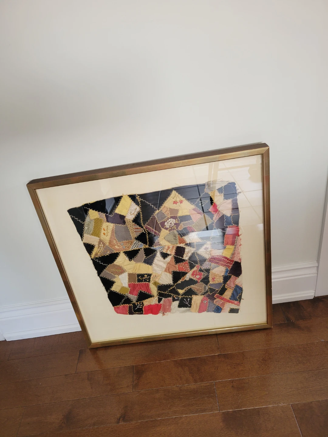Antique 1900s Victorian Crazy Quilt embroidery Picture - photo 4