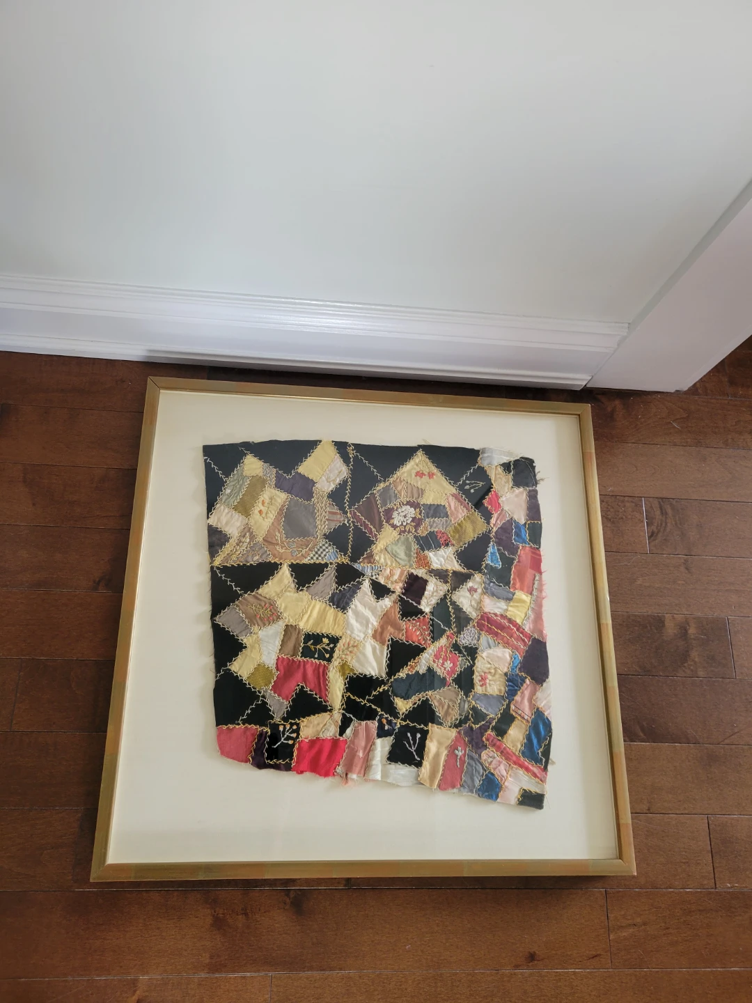 Antique 1900s Victorian Crazy Quilt embroidery Picture - photo 5
