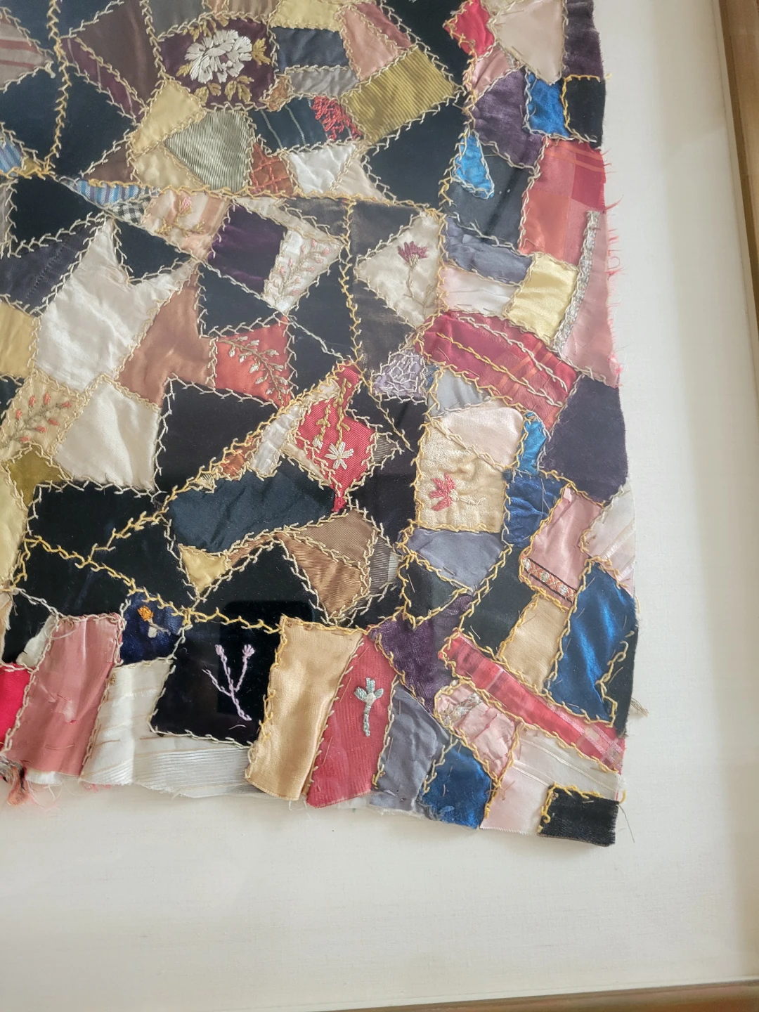 Antique 1900s Victorian Crazy Quilt embroidery Picture
