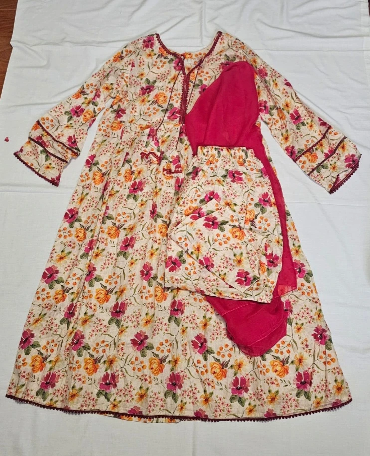 Floral Print 3-Piece Pakistani Suit