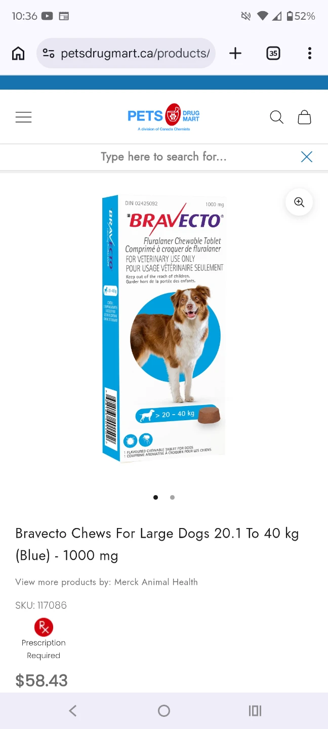 Bravecto Chews For Large Dogs 20kg > 40 kg (Blue) - 1000 mg