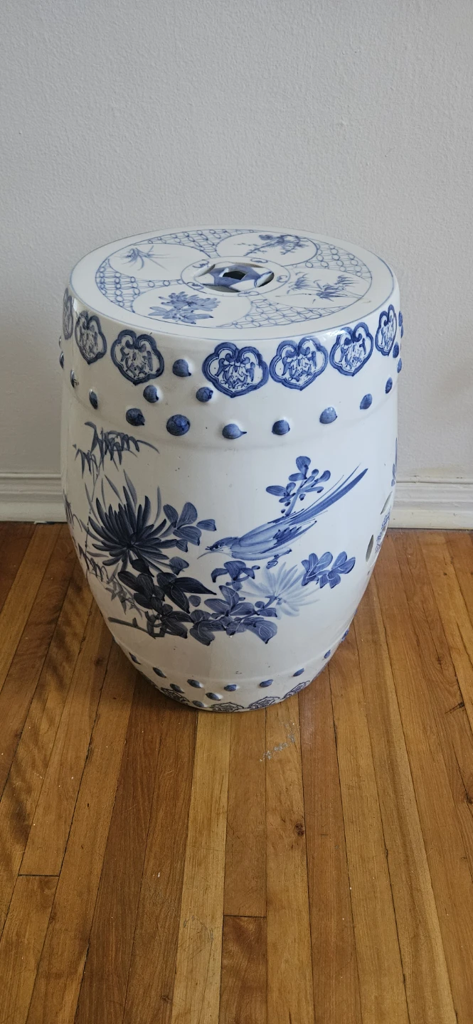 Blue and White Ceramic Garden Stool - photo 2
