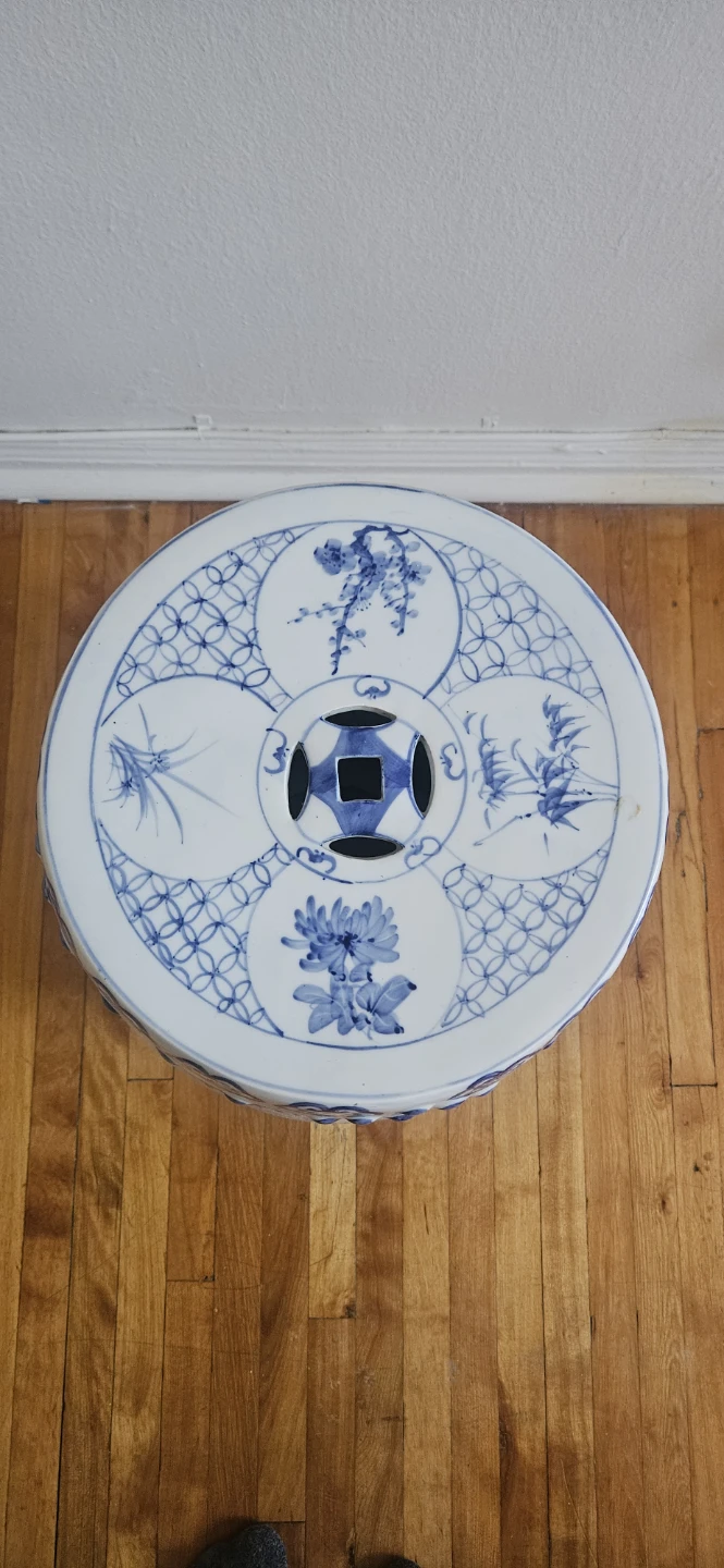 Blue and White Ceramic Garden Stool - photo 3