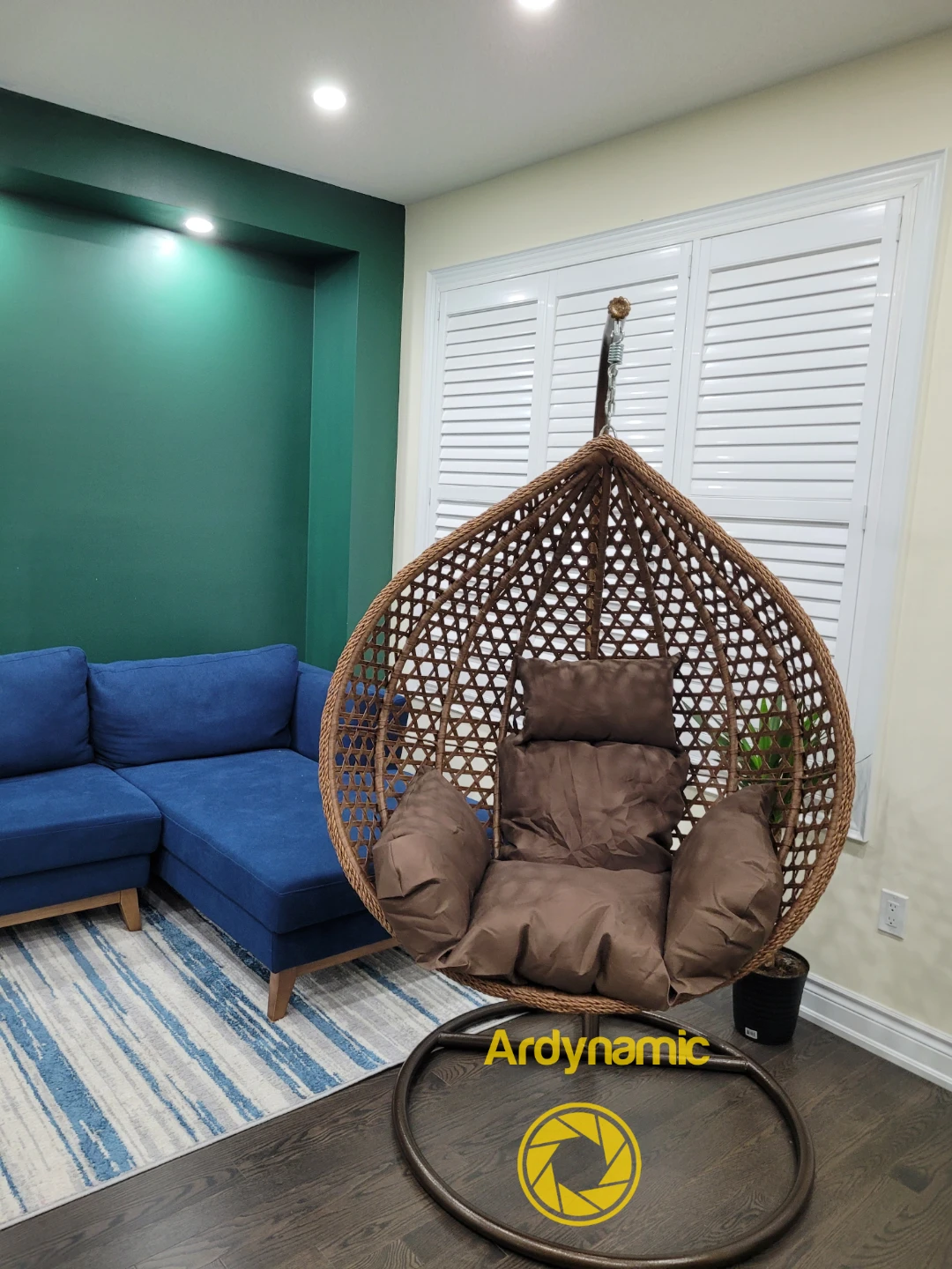 Wicker Hanging Egg Chair with Brown Cushions