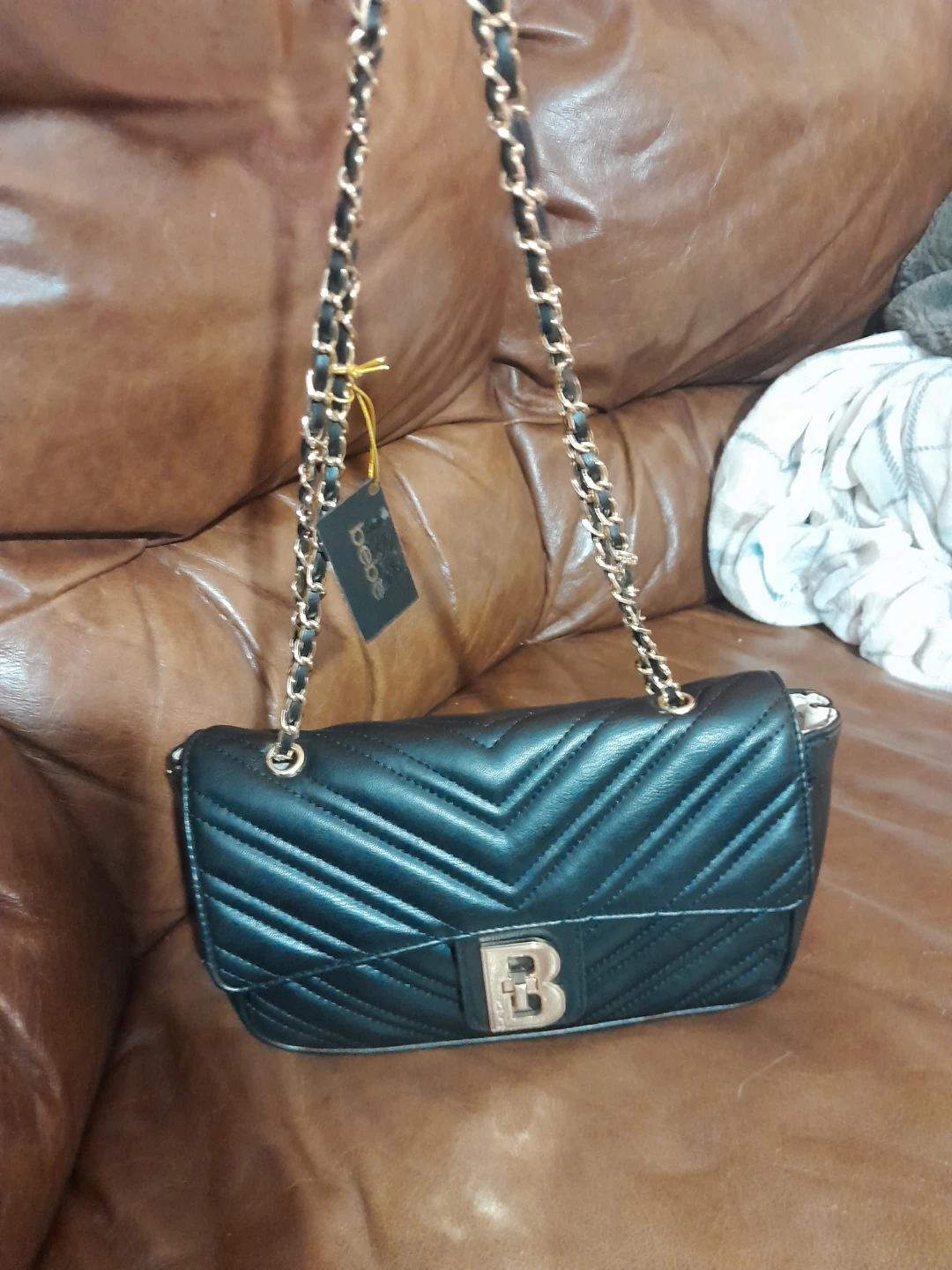 Bebe Black Quilted Chain Shoulder Bag