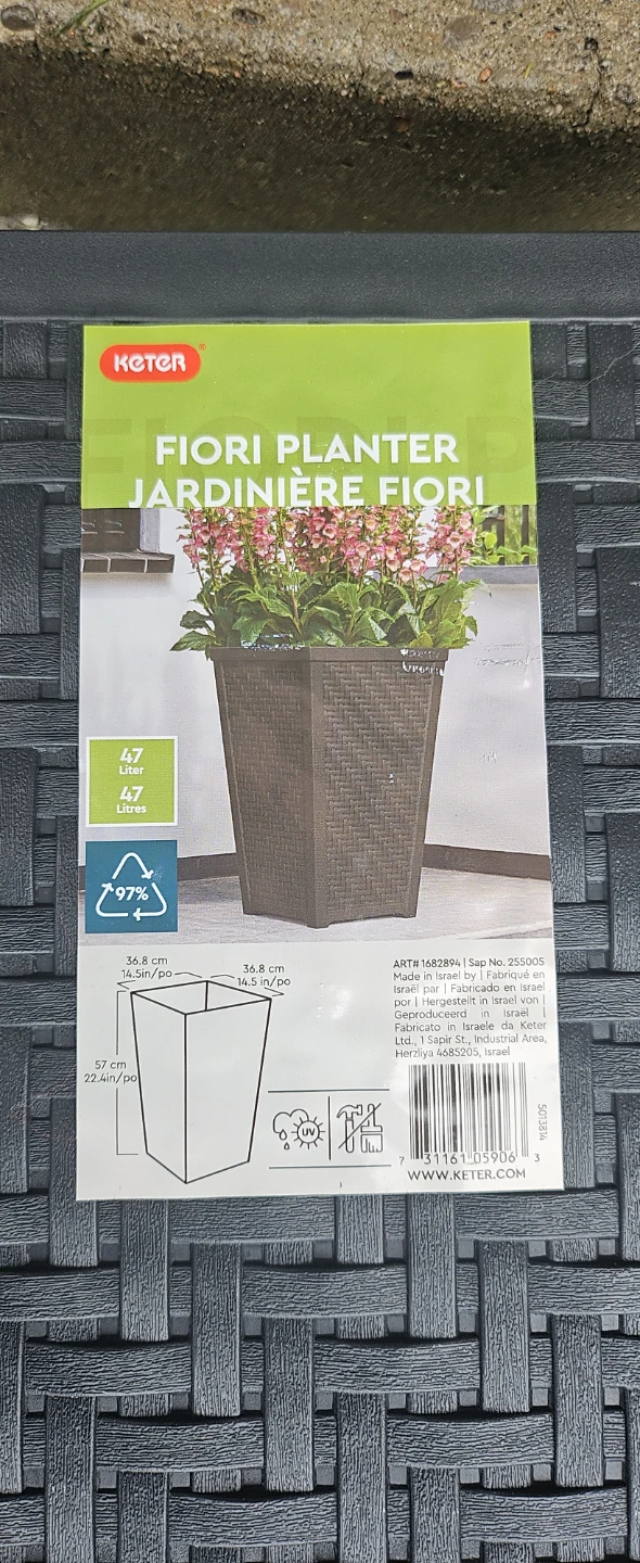 Keter Fiori Planter, Black, 47 Litres