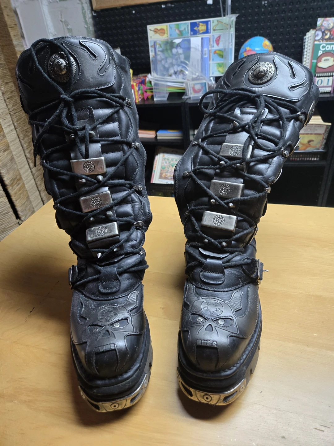 New Rock Black Leather Skull Boots - photo 2