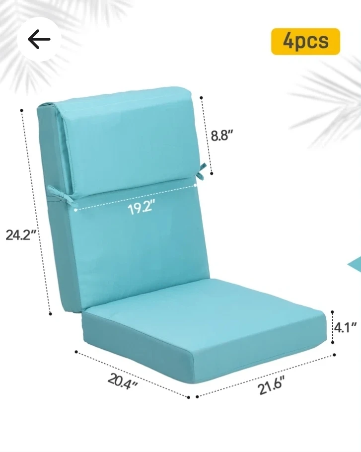 4pk Turquoise Outdoor Chair Cushions 24.2" H x 21.6" W - photo 2