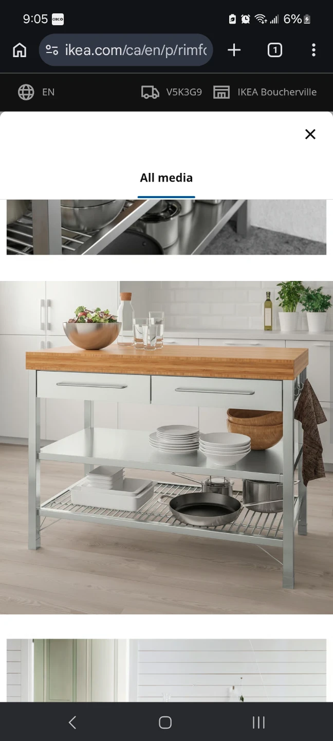 Kitchen Island/WorkBench Bamboo Top Stainless Steel Drawers - photo 3