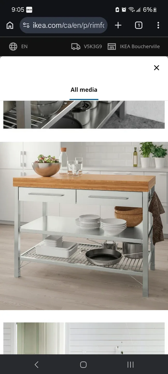Kitchen Island/WorkBench Bamboo Top Stainless Steel Drawers - photo 3