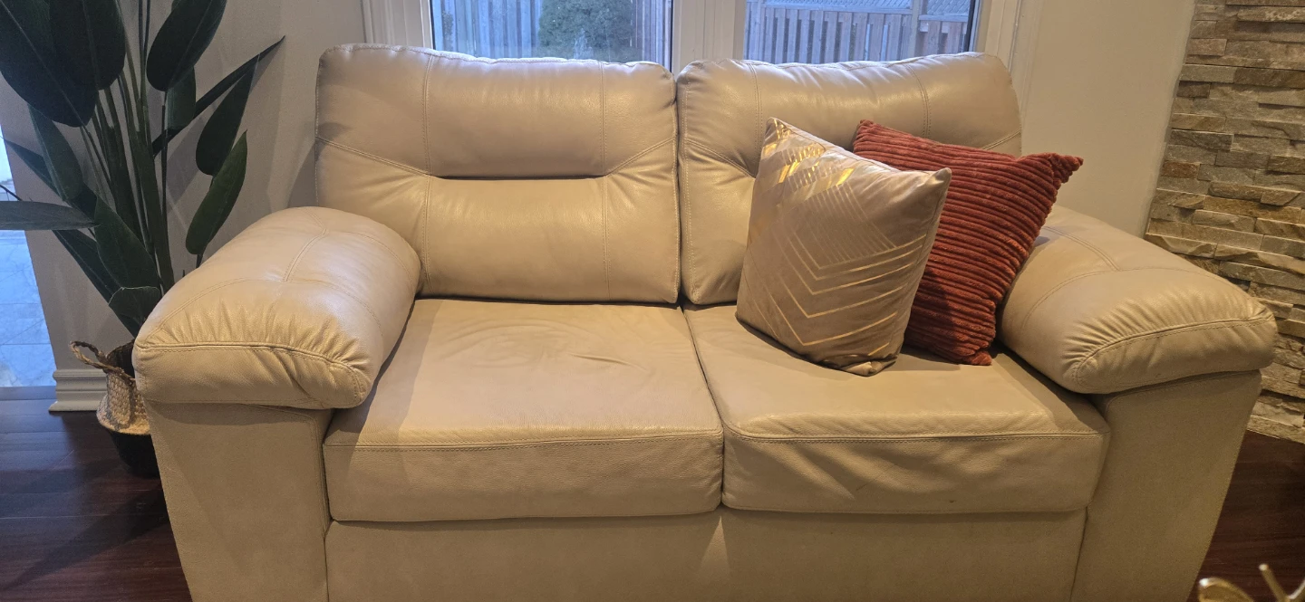 Genuine Leather sofa + Loveseat , Beige - photo 2