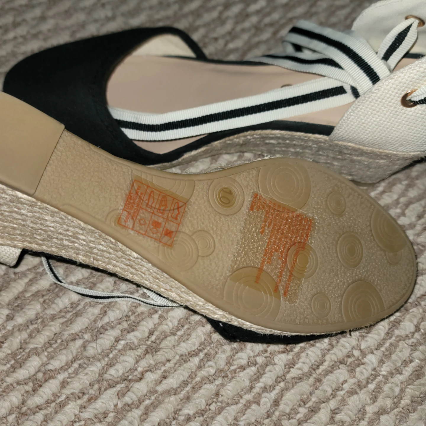 Espadrille Wedge Sandals Black & White Stripe—Size 10 - photo 2