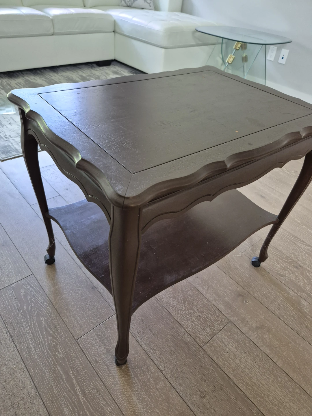 Dark Brown Side Table with Wheels