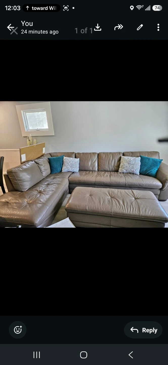 (FREE DELIVERY & SETUP) Brown Leather Sectional  with Ottoman