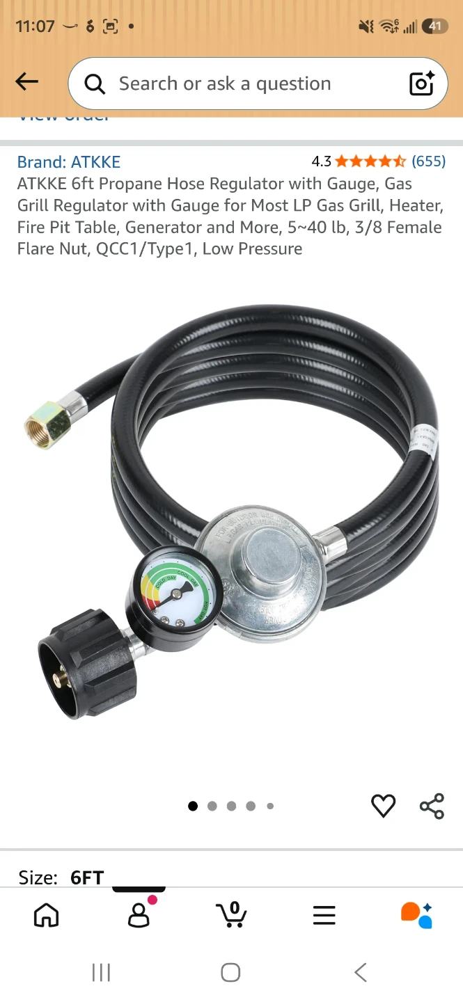 ATKKE 6ft Propane Hose Regulator with Gauge