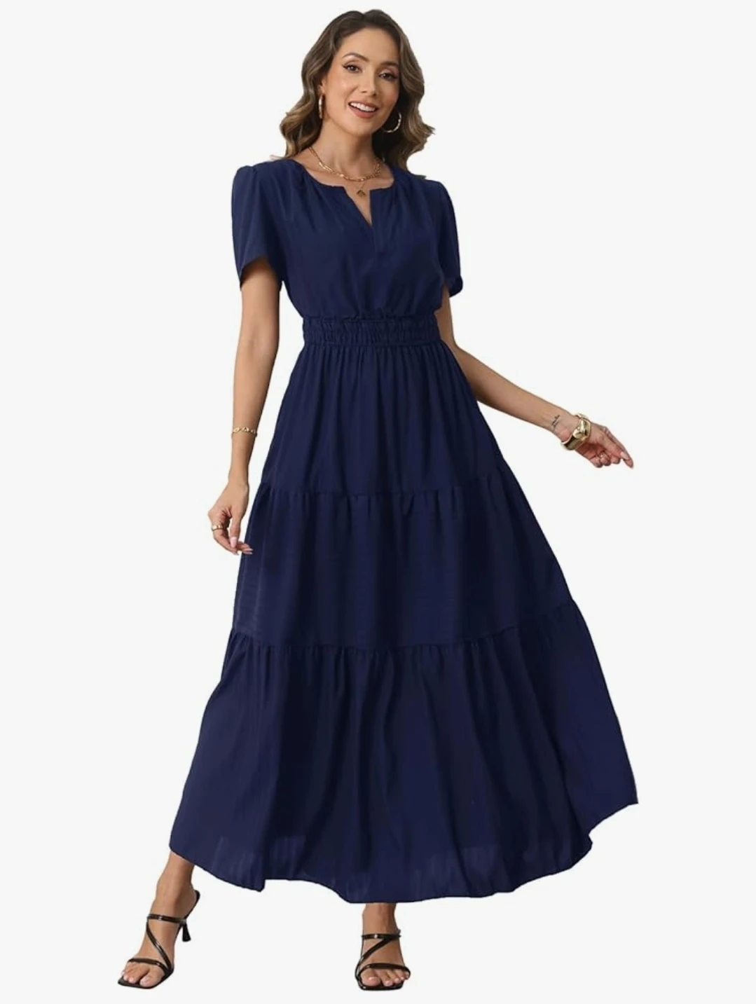 *NEW* Navy Blue Tiered Maxi Dress with Short Sleeves