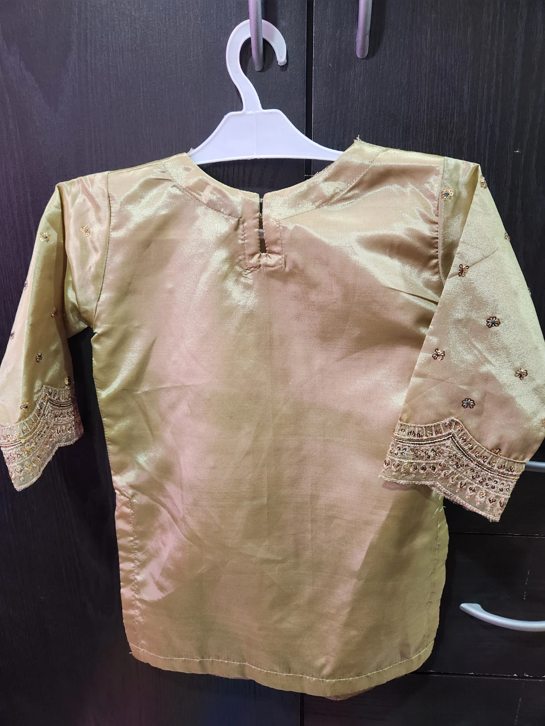3 Piece Kids Gold Embroidered Shalwar Kameez Set - photo 2