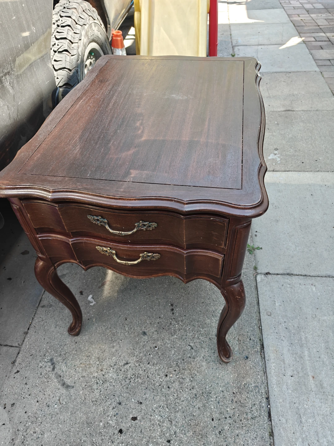 Dark Wood Accent Table with Two Drawers