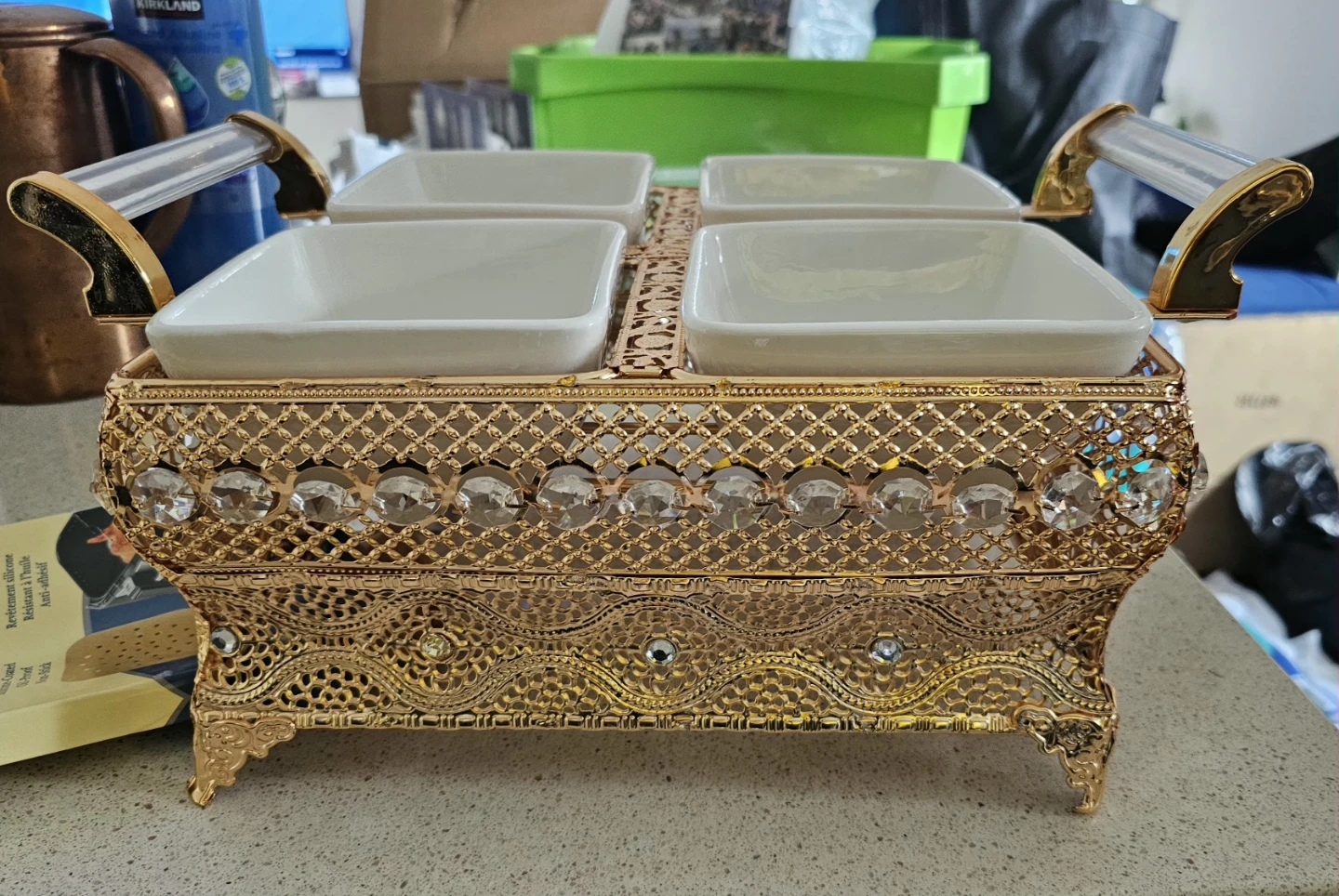 Decorative 4-Piece Serving Dish Set with Gold Trim - photo 2