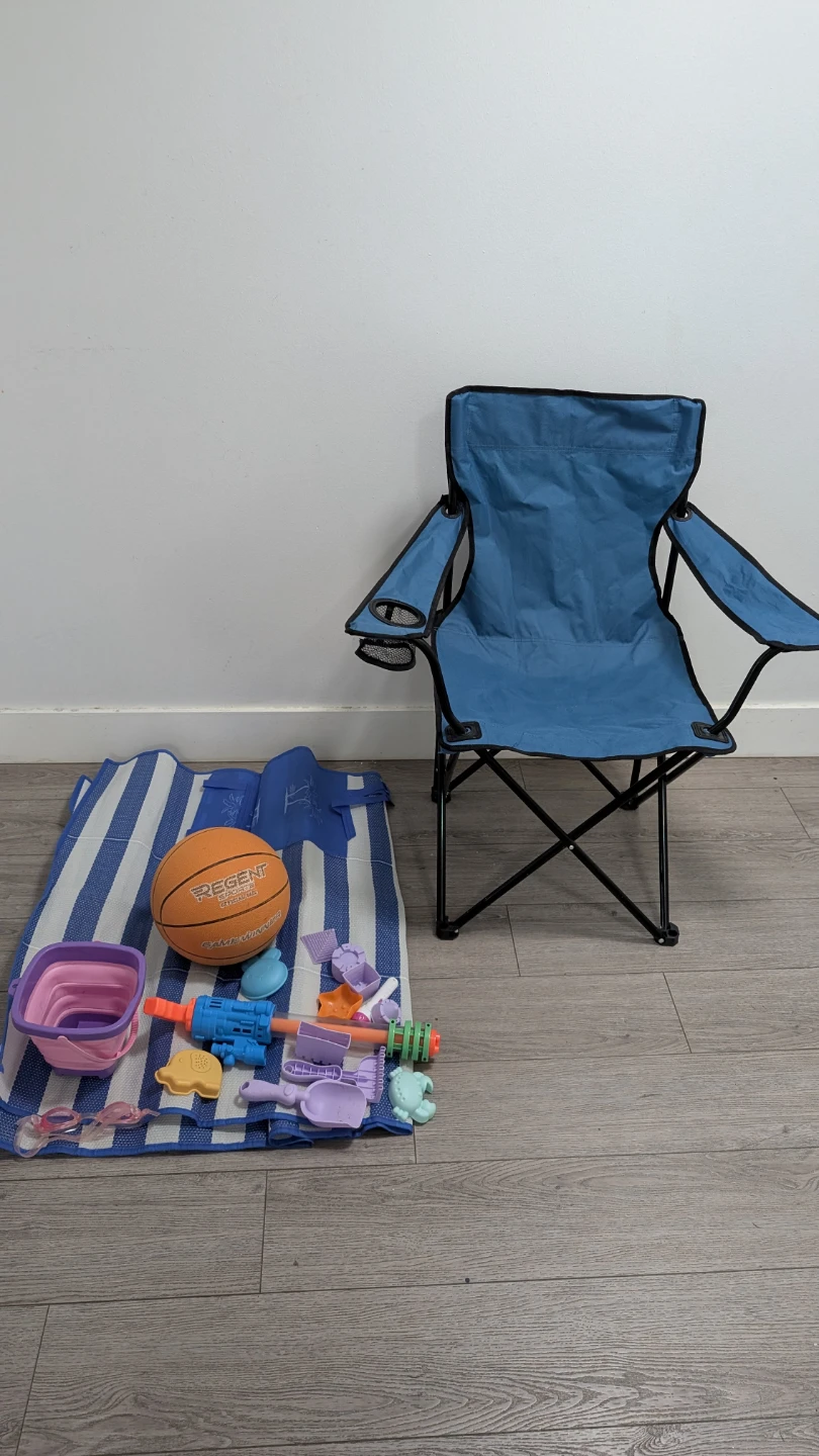 Blue Folding Camp Chair with Beach Toys and Ball - photo 3